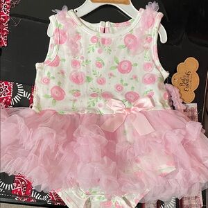 Pink Floral Tulle Baby Romper Onesie